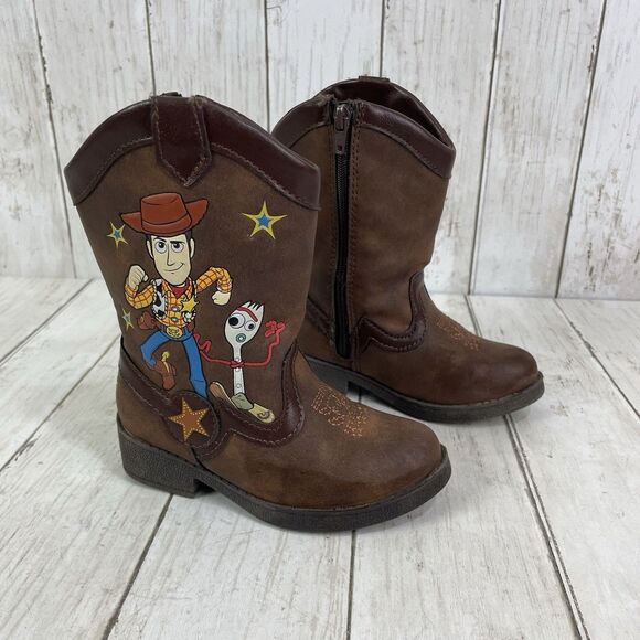Disney Toy Story 4 Cowboy Boots Toddler Size 7 Woody Forky Zip Sides - Picture 1 of 8